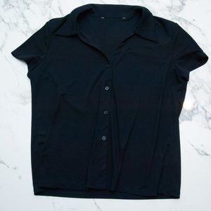 Ladies Black Short Sleeve Button Down Collared Shirt Medium/Large